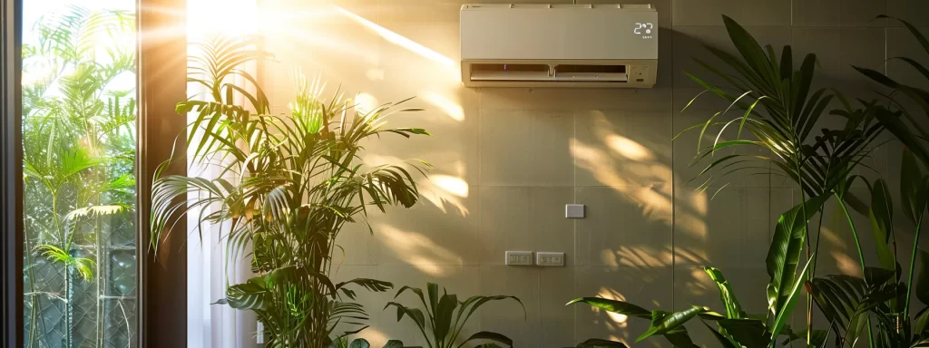 a sleek, modern hvac system installed in a spacious, sunlit room, surrounded by fresh greenery, symbolizing efficiency and optimal comfort in home temperature control.