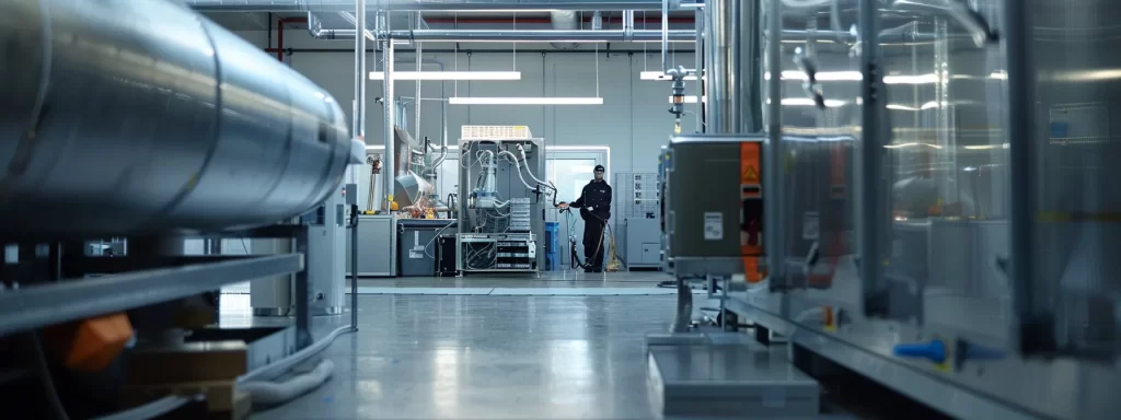 a clean, organized hvac maintenance workspace features a technician inspecting and vacuuming an air conditioning unit, surrounded by tools and a clear path, highlighting the importance of regular debris removal for optimal system performance.
