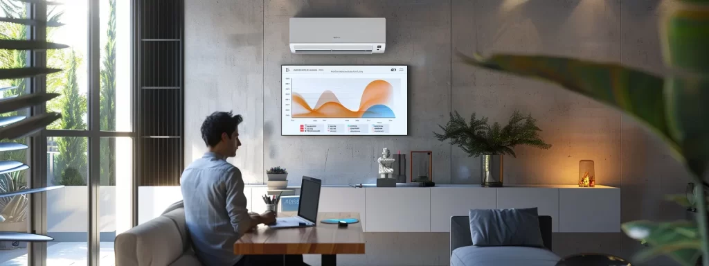 a sleek, modern home office features a focused technician diagnosing an air conditioning unit as a digital display showcases various system metrics, highlighting the urgency of resolving common ac issues for optimal indoor comfort.