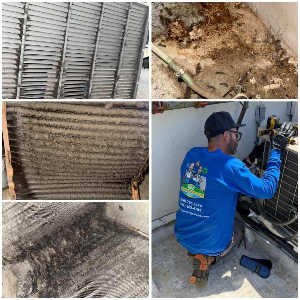 R&C Heating and Cooling Service completing professional HVAC maintenance in West Los Angeles, including evaporator coil cleaning and full cooling system performance optimization.